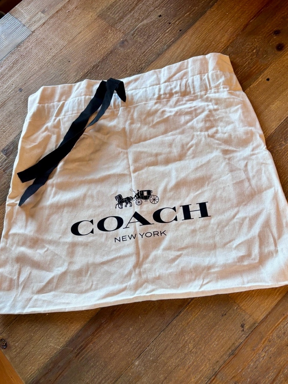 Coach New York Logo Dust Bag in Cream with Black Drawstring